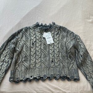 Gray/Metallic Cable Knit Sweater